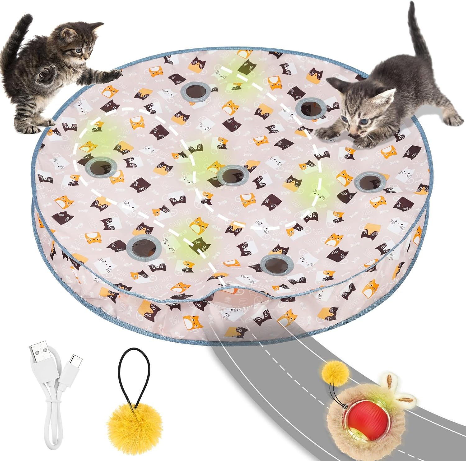 AYESY Cat Toys Ball for Indoor Adult Cats,Interactive Cat Toy, Automatic Random Rolling Ball Kitten Toys with Mat, Rechargeable & Motion Activated, Hide and Seek Game(Round)