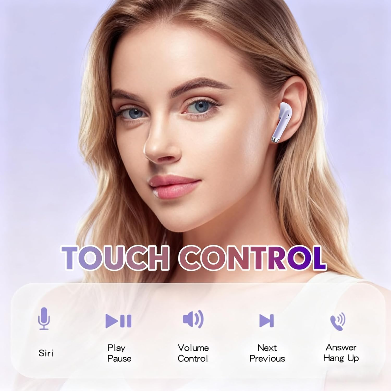 True Wireless Earbuds Purple Bluetooth 5.3 with Microphone for Working Out Noise Canceling Blue Tooth Ear Buds Deep Bass TWS Wireless Earphones with Charging Case in Ear Headphone for Iphone Android - Pink image number 4