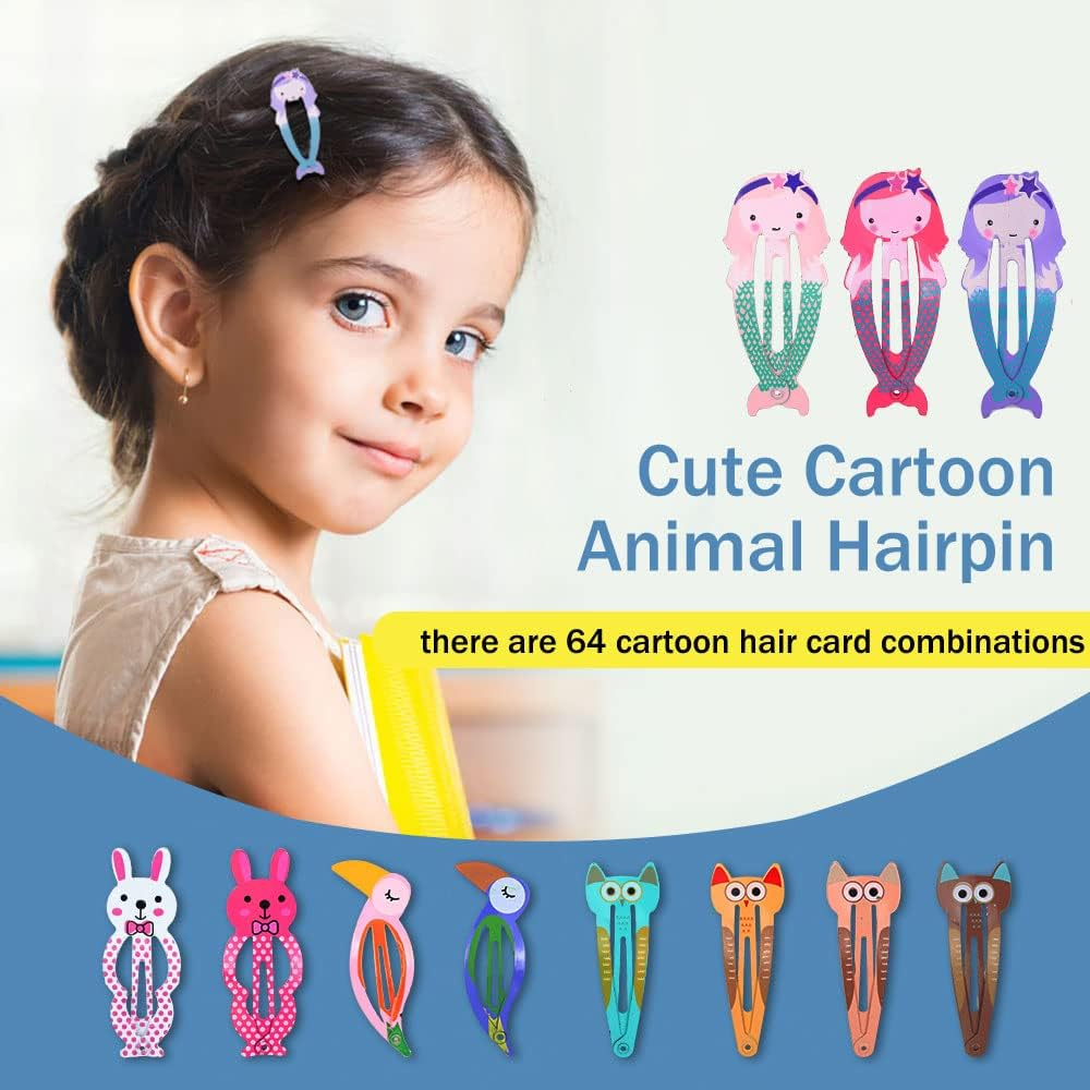 Cinaci 64 Pack Cute Cartoon Animal Fruit Pattern Anti-Slip Metal Snap Hair Clips Barrettes Hairpins Hair Accessories for Toddlers Kids Teens Little Girls Pets Dogs image number 3