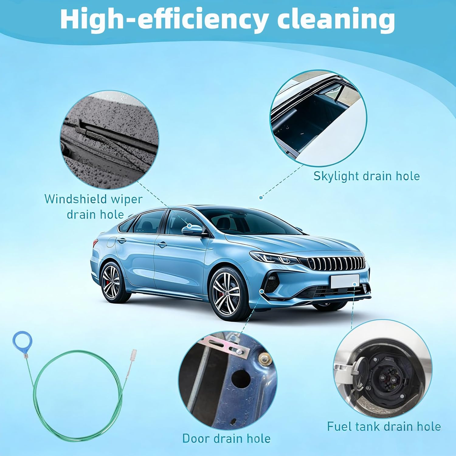 Trrtdo 3PCS Auto Sunroof Drain Cleaning Tool 118 Inch with Stainless Steel Hinges Eco POM Flexible Scratch-Free Cleaner for Car Sunroof Windshield Drain, image number 5