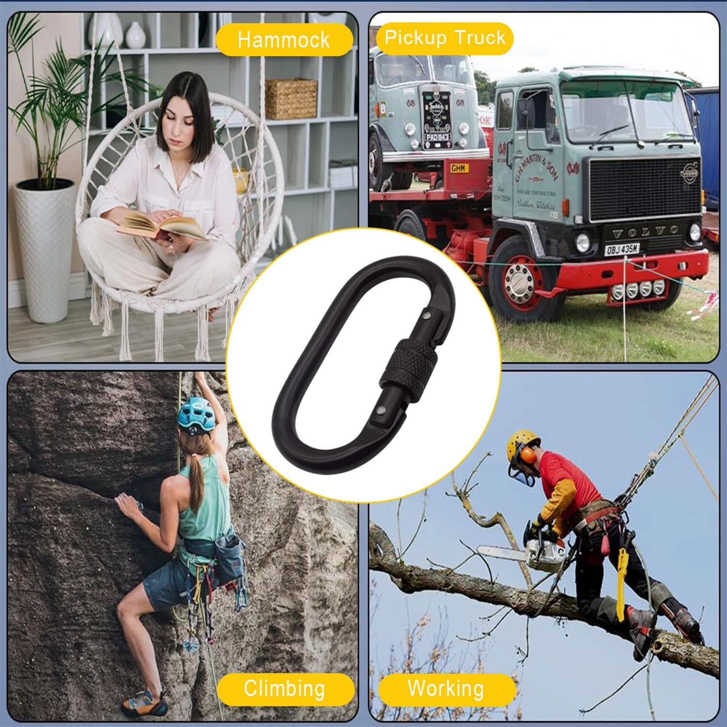 IONPSHG 25KN Heavy Duty Carabiner Clip Large Carabiner Clip Climbing Hook with Screwgate Multipurpose for Keychains Hammock Camping Gym Hiking Outdoor