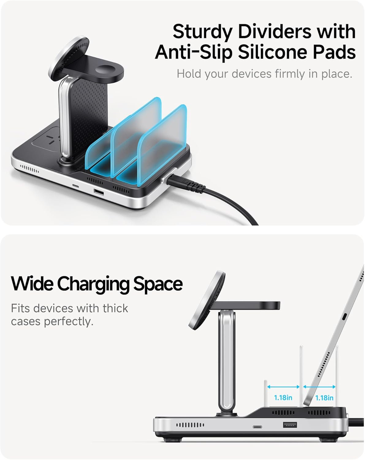 Swanscout Wireless Charger for Apple, 5 in 1 Charging Station for Multiple Devices, for Iphone Air/17/16/15/14 Series, for Apple Watch Ultra 3/11/10/9/8, for Airpods/Ipad/Tablet/Switch, Swanscout 901M image number 6