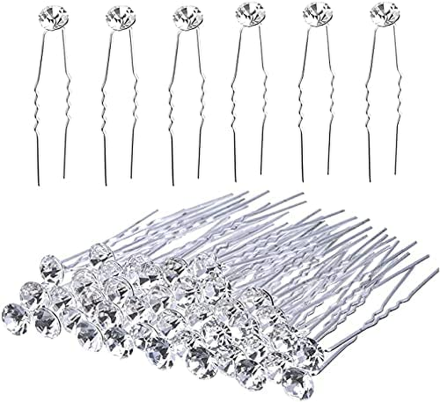 40 Pack Bridal Wedding Hair Pins Rhinestone Hair Clips Accessorie U Shaped Hair Clips Crystal Hair Pins Wedding Hair Accessories for Women and Girls image number 4