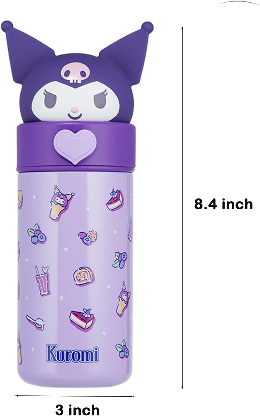 360Ml/12.2Oz Kawaii Water Bottle, Kuromi Thermos Water Bottle, Cute Insulated Water Bottle, Stainless Steel Water Cup for Hiking, Camping, Traveling, Office, School, Car, Girls image number 3