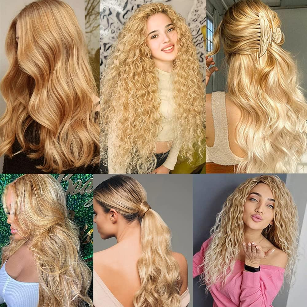 28 Inch Curly Curly Human Hair Bundles P27/613 Wet and Wavy Human Hair Bundles 613 Two Tone Bundles Blonde Mixed Honey Blonde Human Hair Weave image number 5