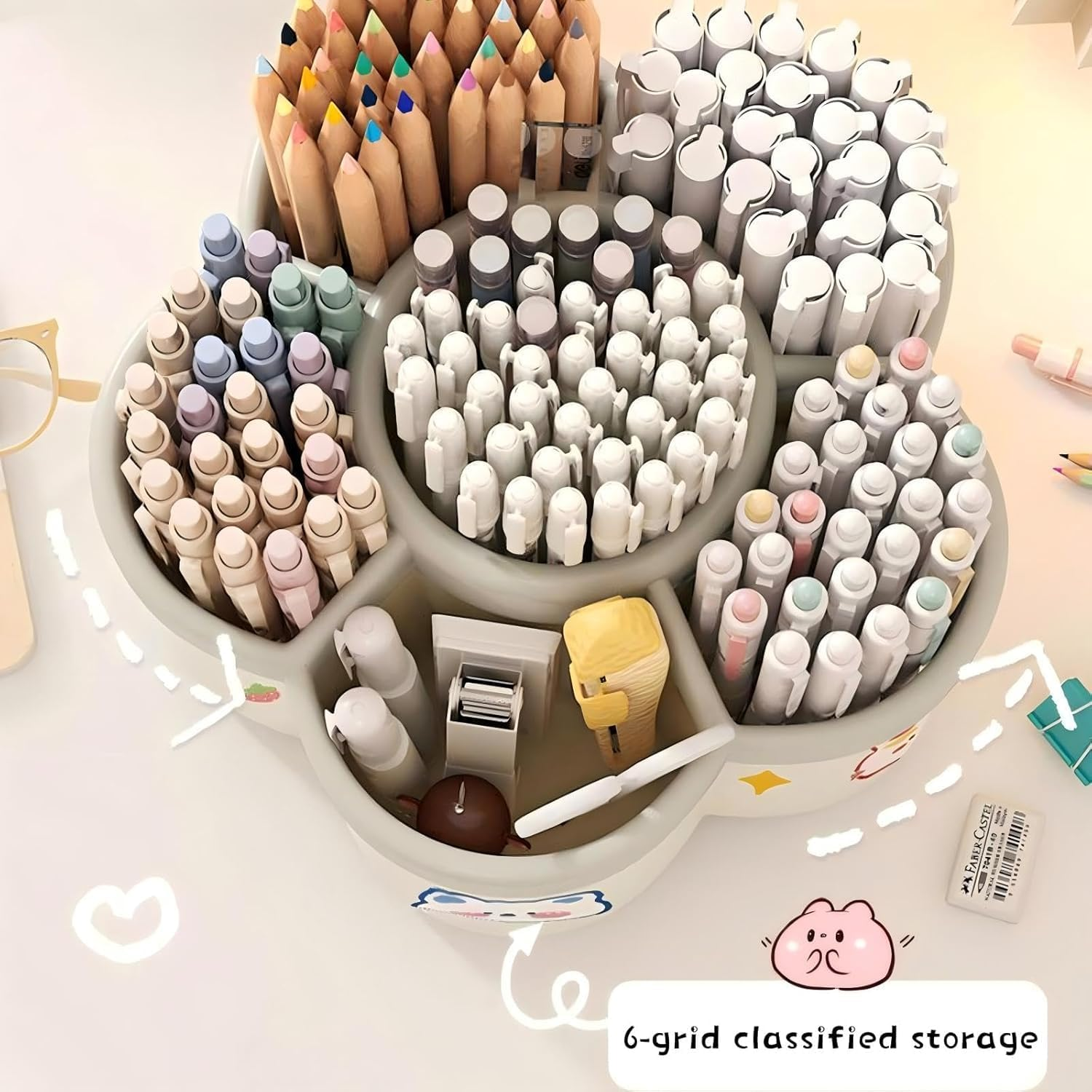 360&deg; Rotating Pen Holder for Desk with 6 Slots, Large - Capacity Desk Organizer for Office, School, Home Use image number 6