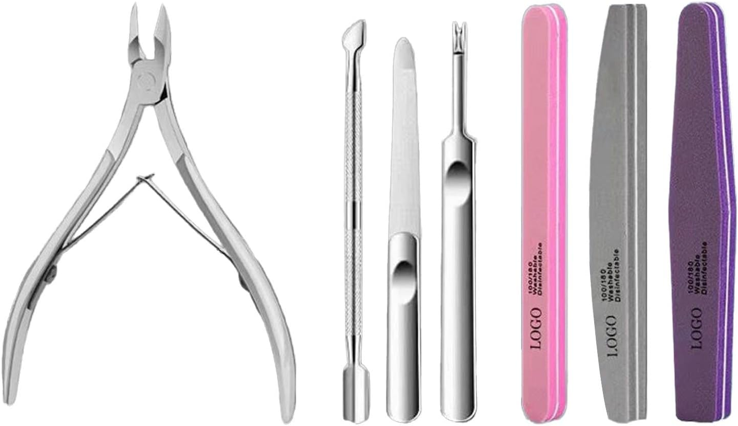 Nail Art Tools: 7PCS Professional Set with Cuticle Trimmer, Cuticle Pusher & Sponge Nail Files. Durable Stainless Steel Cuticle Trimmer Set&mdash;Ideal for Manicure, Pedicure, Daily Nail Care for Precise, Neat Results.