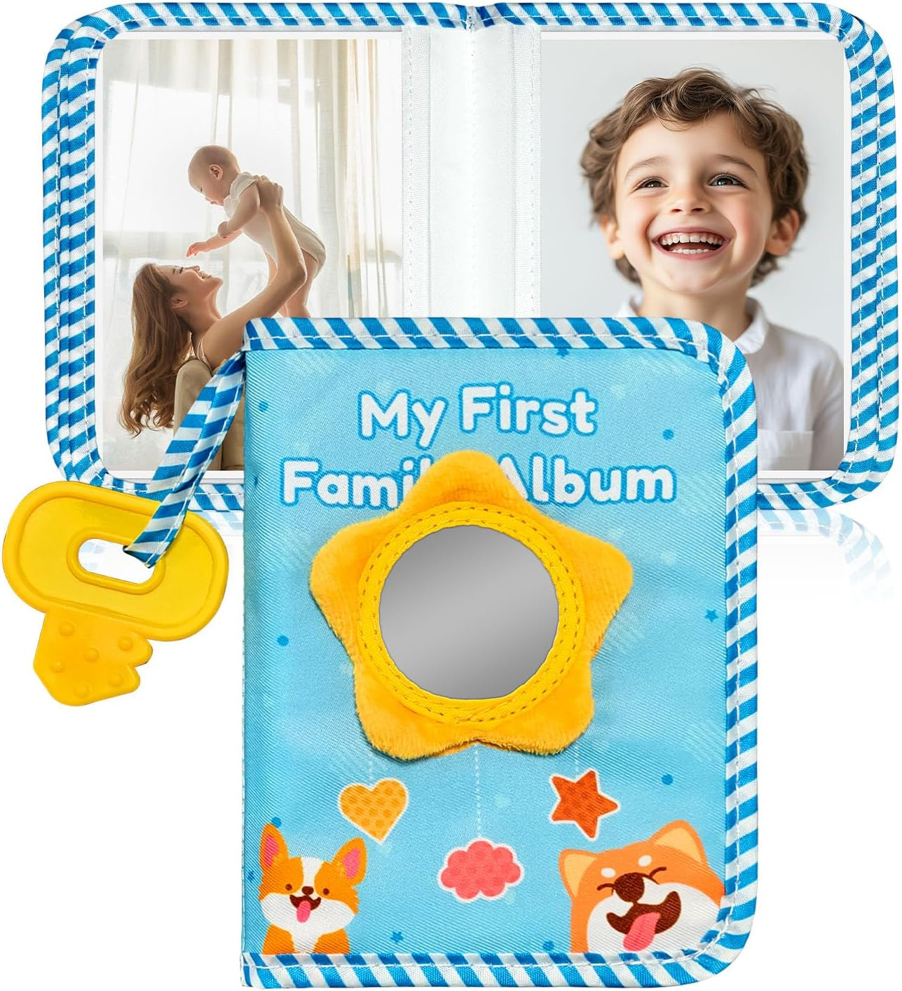 My First Photo Album for Baby, 18|4X6" Baby Photo Book with Soft Cloth Cover & Safety Mirror, Toddler Baby Family Photo Book for Newborns Baptism Birthday Gifts, Yellow Bee