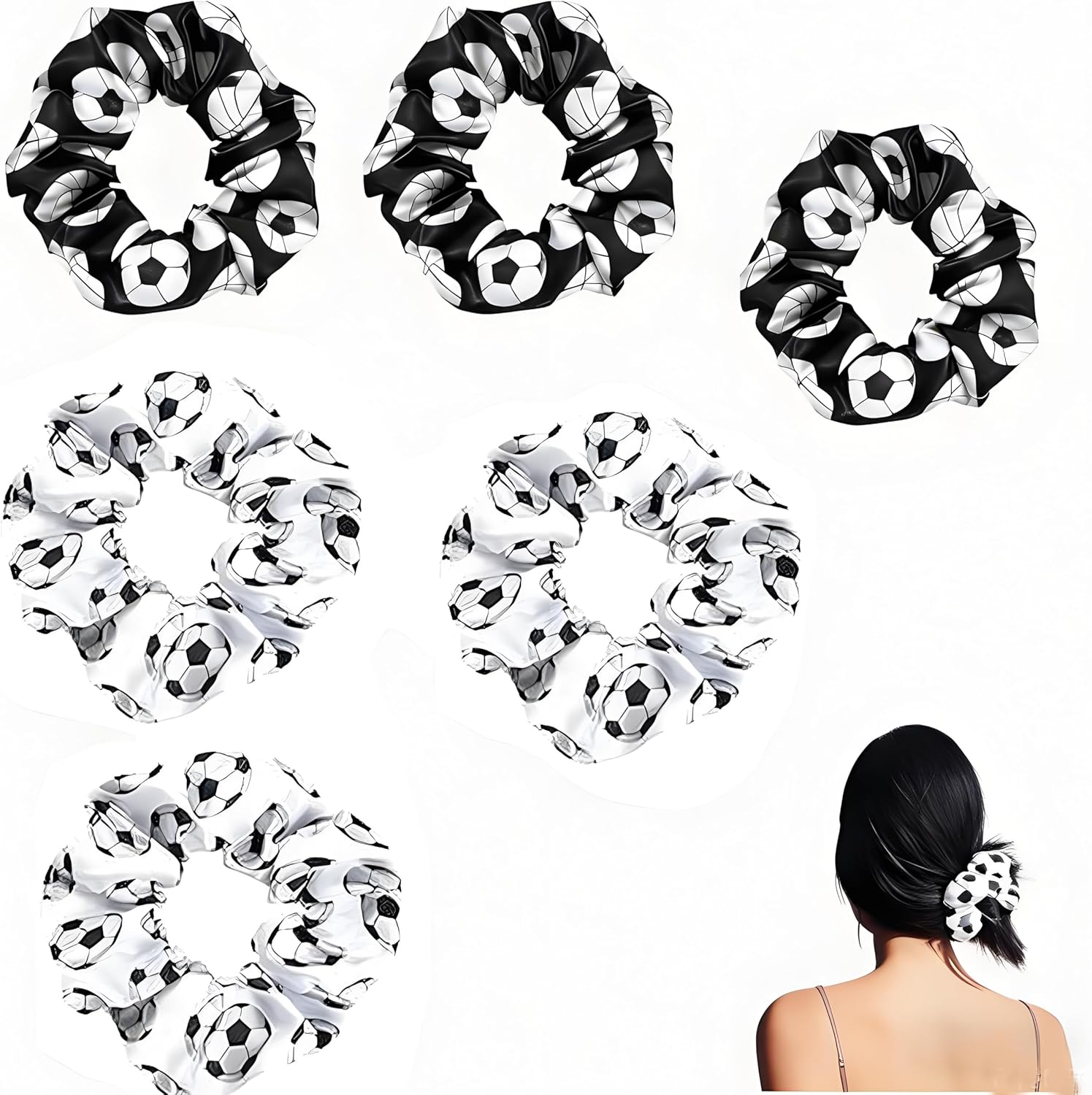 6 PCS Print Hair Scrunchies,Football Hair Elastic Ties Silky Sport Scrunchy for Soccer Players, Teams and Coaches Perfect Soccer Accessories and Football Gifts