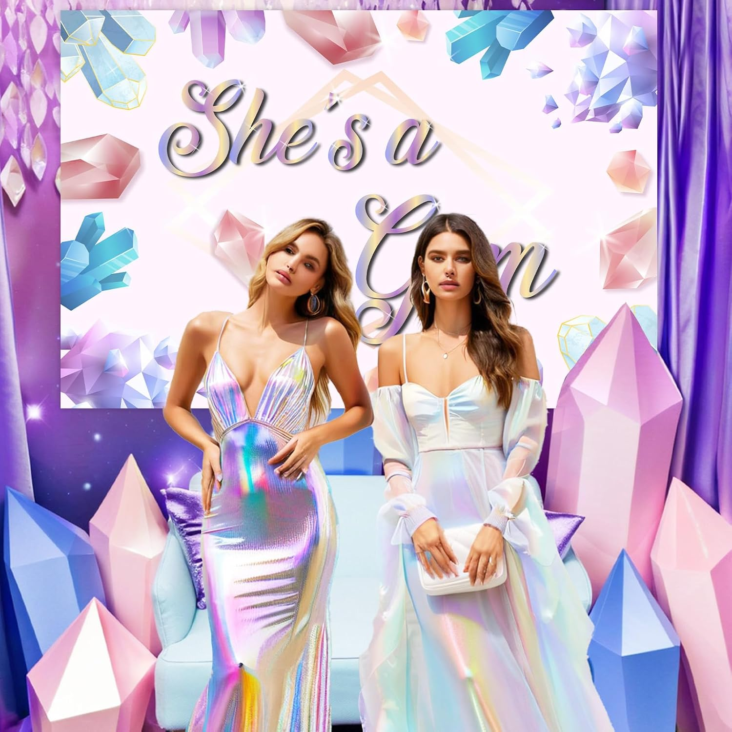 Wonmelody Gem Party Decorations for Girls 5 * 3 Ft She'S a Gem Backdrop Banner Geology Birthday Party Backdrop Jewel Birthday Party Decoration for Colorful Rocks and Minerals Treasure Diamond Party