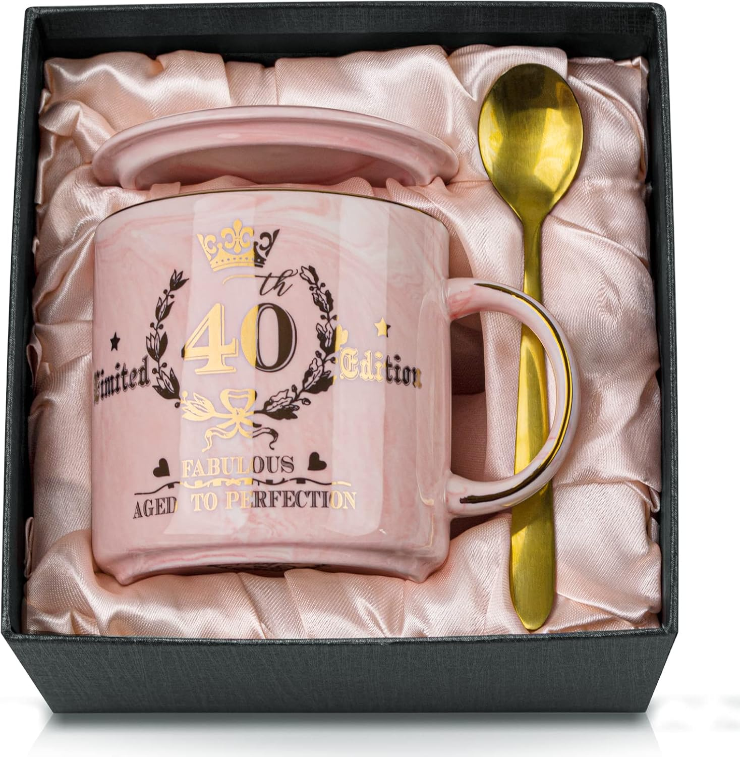 Mum and Dad Coffee Mugs Set - Gifts for Pregnancy Announcement - 14Oz Funny Ceramic Couples Mugs - New Parent Gift, Anniversary Birthday, Marble Cup with Lid Spoon Greeting Card Boxed (Pink & Gray)