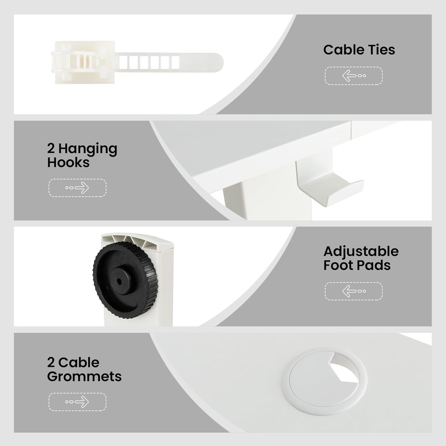 Giantex Electric Standing Desk, 140 X 60 Cm Sit Stand Home Office Desk with 3 Memory Height Settings, Height Adjustable Computer Desk with 2 Hanging Hooks & Cable Management (White) image number 6