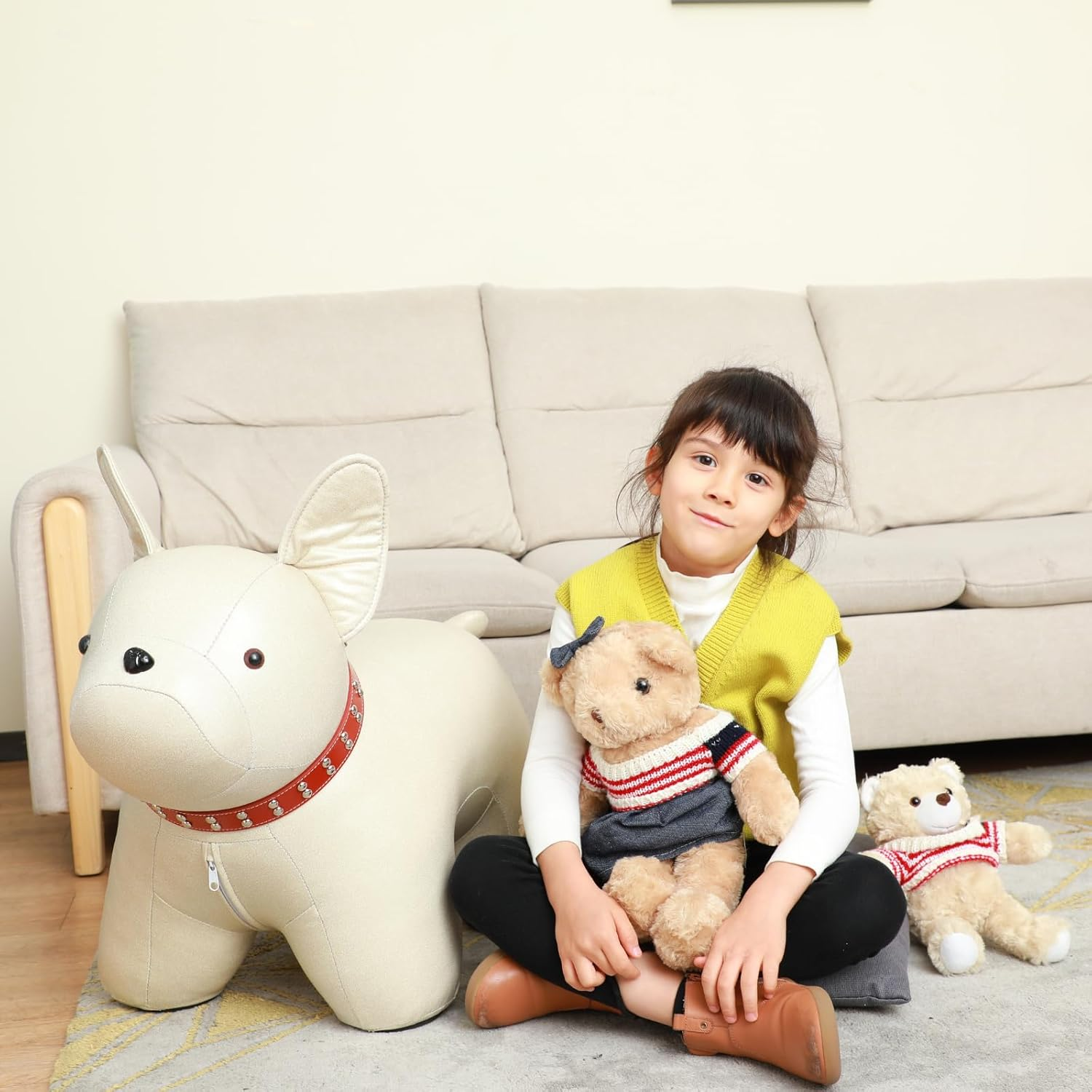 BST FURNH Cute Dog Animal Ottoman Animal Chair Dog PU Leather Pouf Wood Foot Stool Funky Ottoman Nursery Ottoman Puppy Cool Chair image number 4