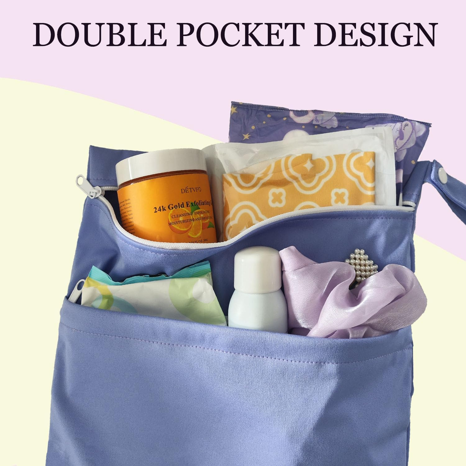 2 Pcs Wet Bag - Waterproof Wet Dry Bags - Reusable Washable Bags - Nappy Bags (Orange+Purple)