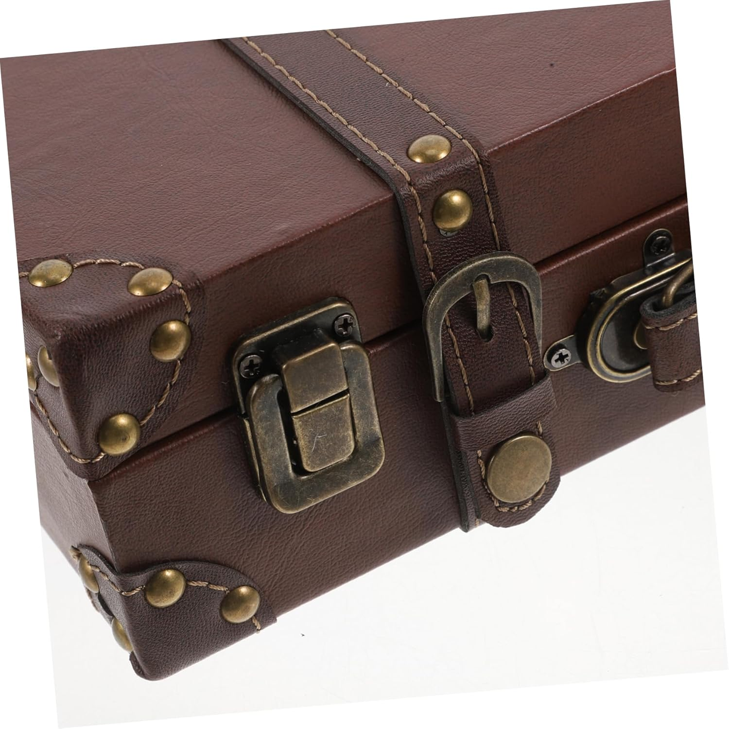 BIUDECO Vintage Style Leather Trunk Retro Luggage Decor Small Brown Suitcase Decorative Storage Box for Home Display Photography Props image number 3