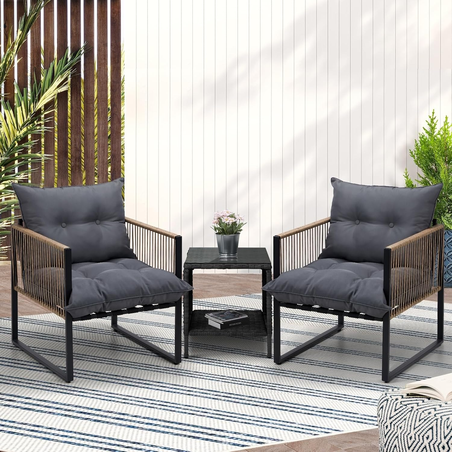 Livsip Outdoor Chairs Set of 2 Rattan Lounge Chair Garden Patio Set