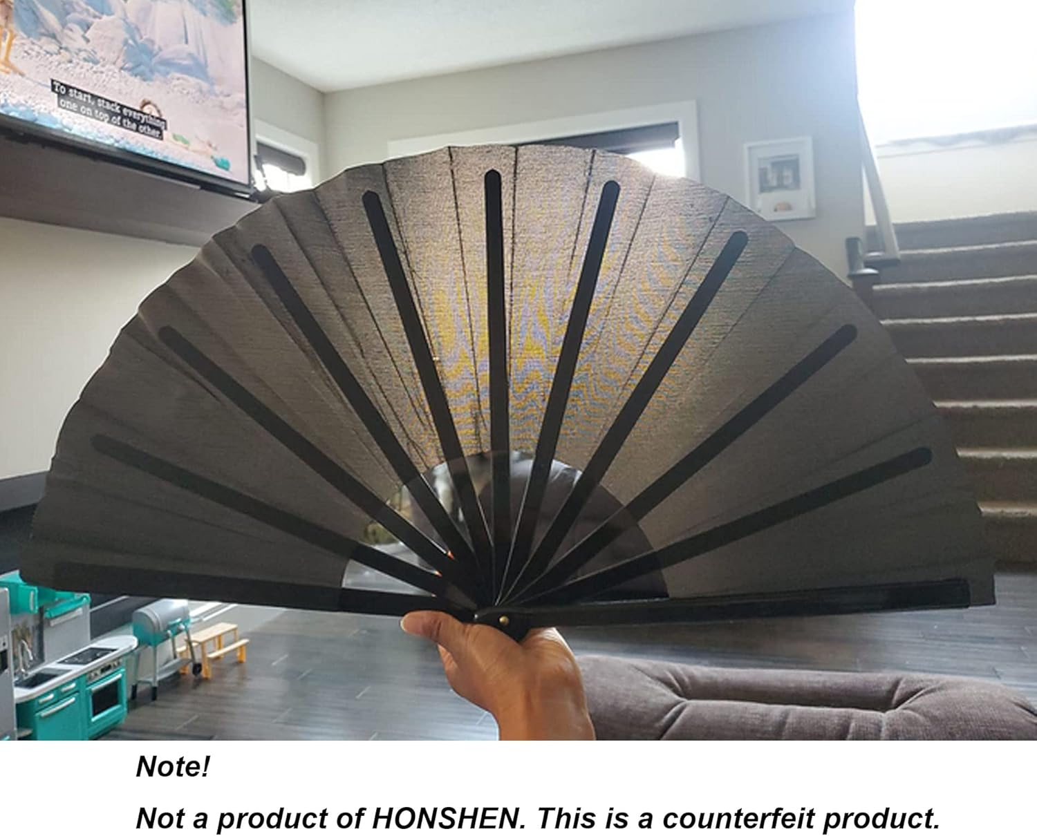 Folding Fan Black Large Hand Fan Chinese Kung Fu Tai Chi Hand Held Plastic-Nylon Folding Fans for Men with a Fabric Case for Protection 13Inch (Folding Fan Black) image number 5