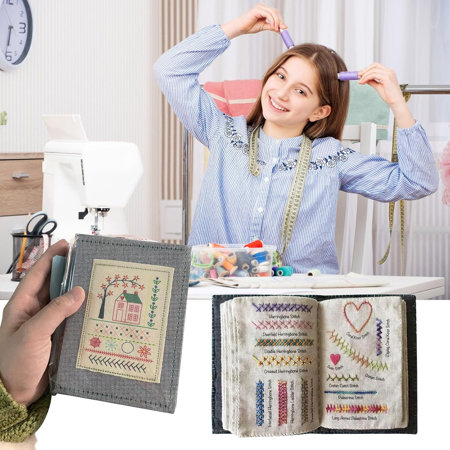 DIY Embroidery Sewing Stitch Book,Loose Leaf Needlework B-Ook,Creative Embroidery Starter Kit,Embroidery Instructions for Sewing Enthusiast,Creative Stitching Decorative Book,Se-Wing Praticing Stitch image number 6