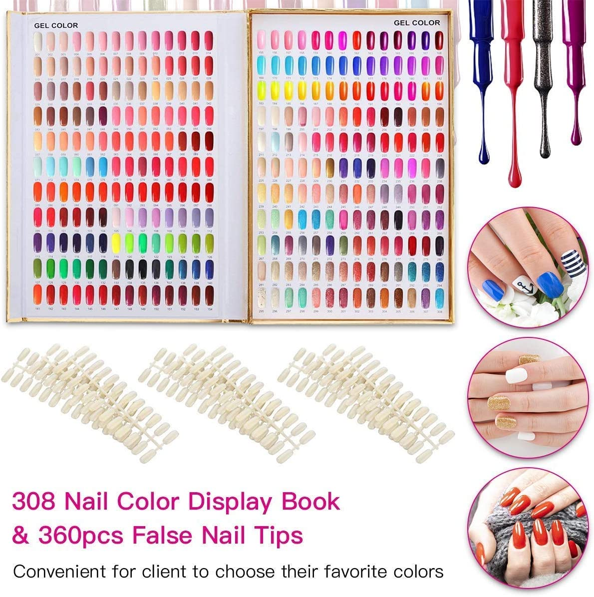 Makartt 308 Poly Nail Gel Color Chart Display Book Golden Nail Polish Gel Color Display Nail Salon Tools, A-13 image number 5