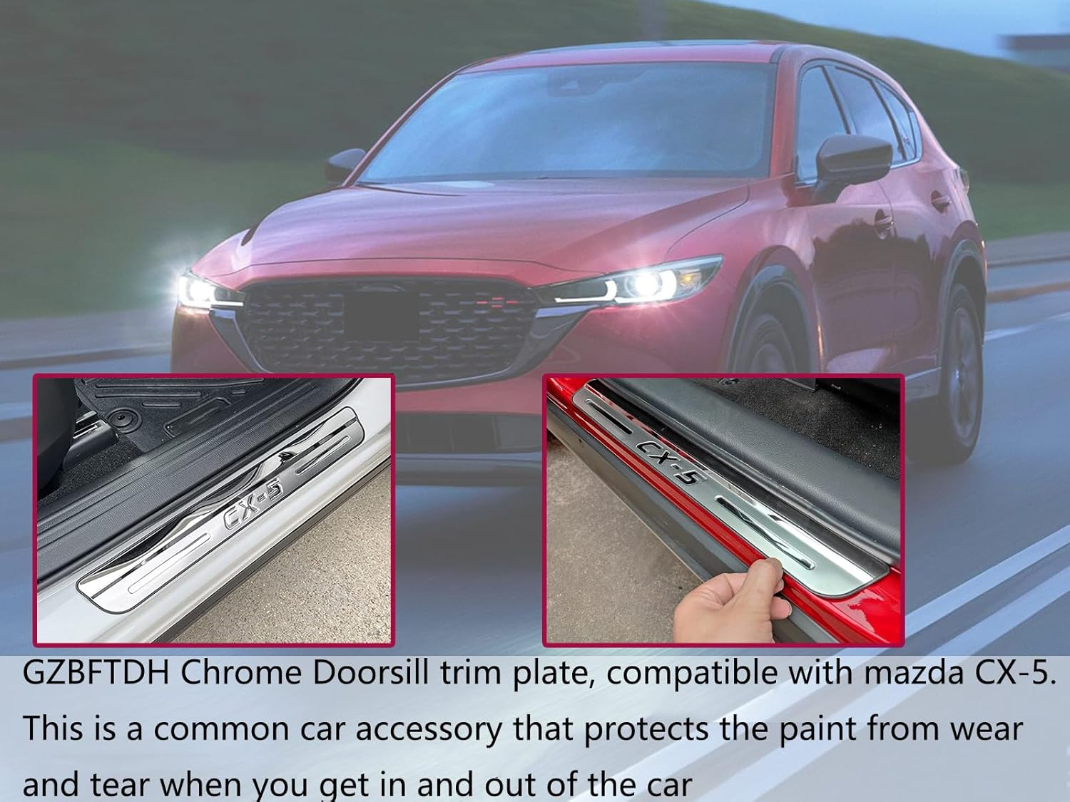 GZBFTDH Car Door Sill Scuff Protector, for Mazda Cx-5 Cx5 2017-2022 Accessories Parts, Stainless Steel with Abs Plastic Door Entry Guard Plate Trim Cover, Auto Interior Accessory Kick Panels 4Pcs Set image number 3