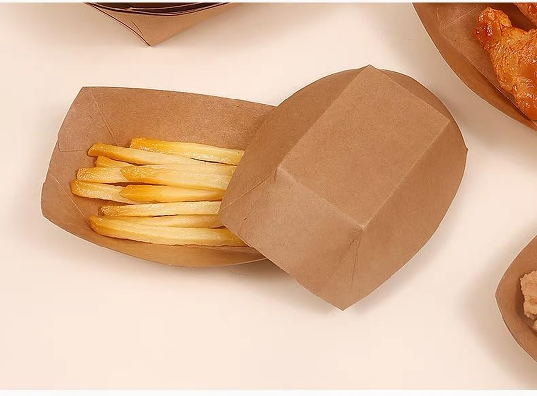 YC-GREHUN 100 Pcs Disposable Brown Kraft Paper Food Tray for French Fries and Nachos, BBQ Popcorn Party, Picnic and Wedding Party Snack Food Serving Tray image number 5
