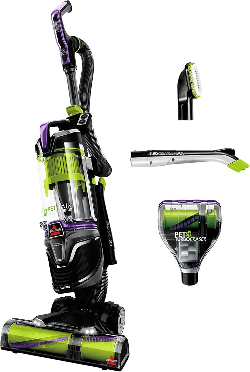 BISSELL Pet Hair Eraser Turbo 2454F | Bagless Upright Vacuum with Tangle-Free Brush Roll, Powerful Pet Hair Pickup with Turbobrush Tool & Led-Lit Crevice Tool image number 6