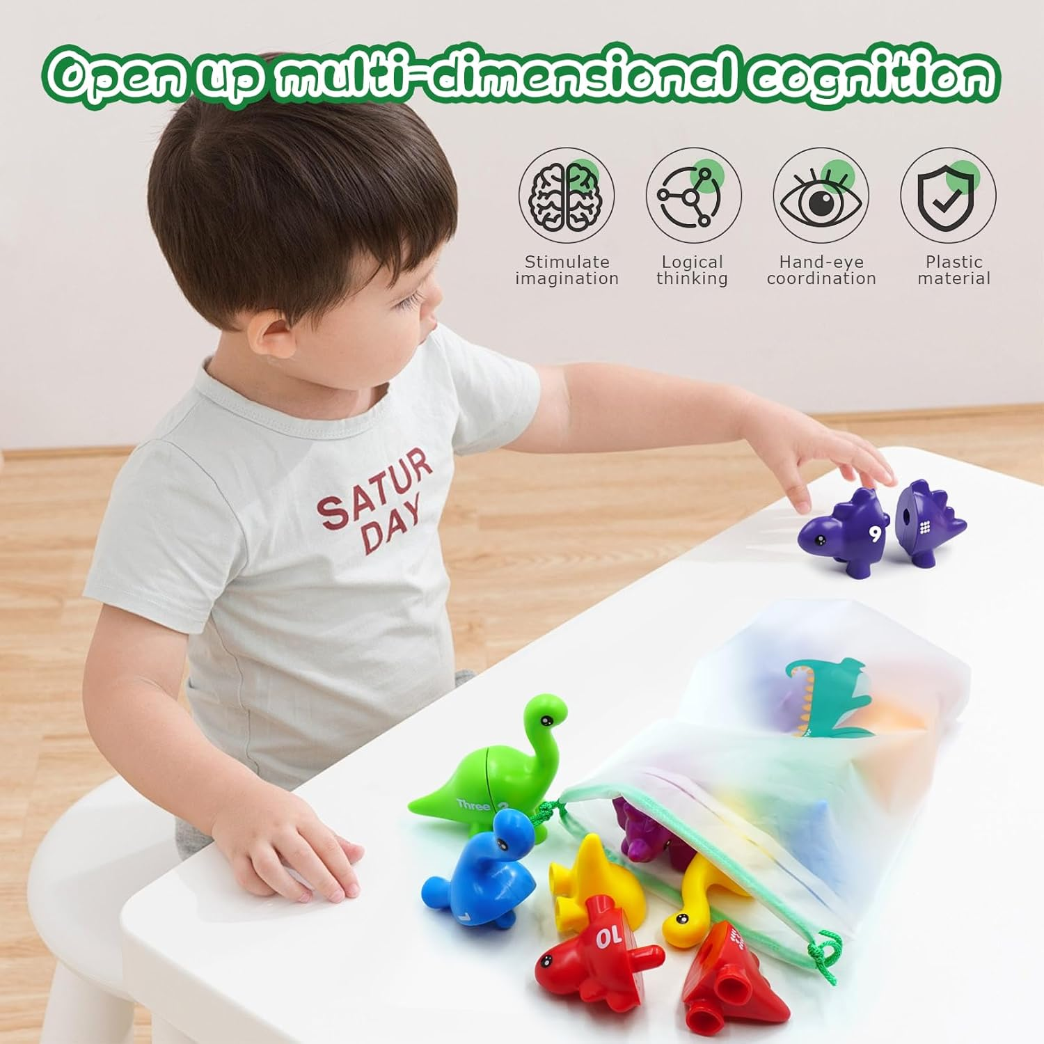 Peeokuo Matching Number Counting Dinosaur Toys with Double-Sided 1 to 10 Math Match Preschool Learning Sensory Sorting Educational Montessori Toy Sets Sorting Sensory Toys for Age 3+ Girls image number 3