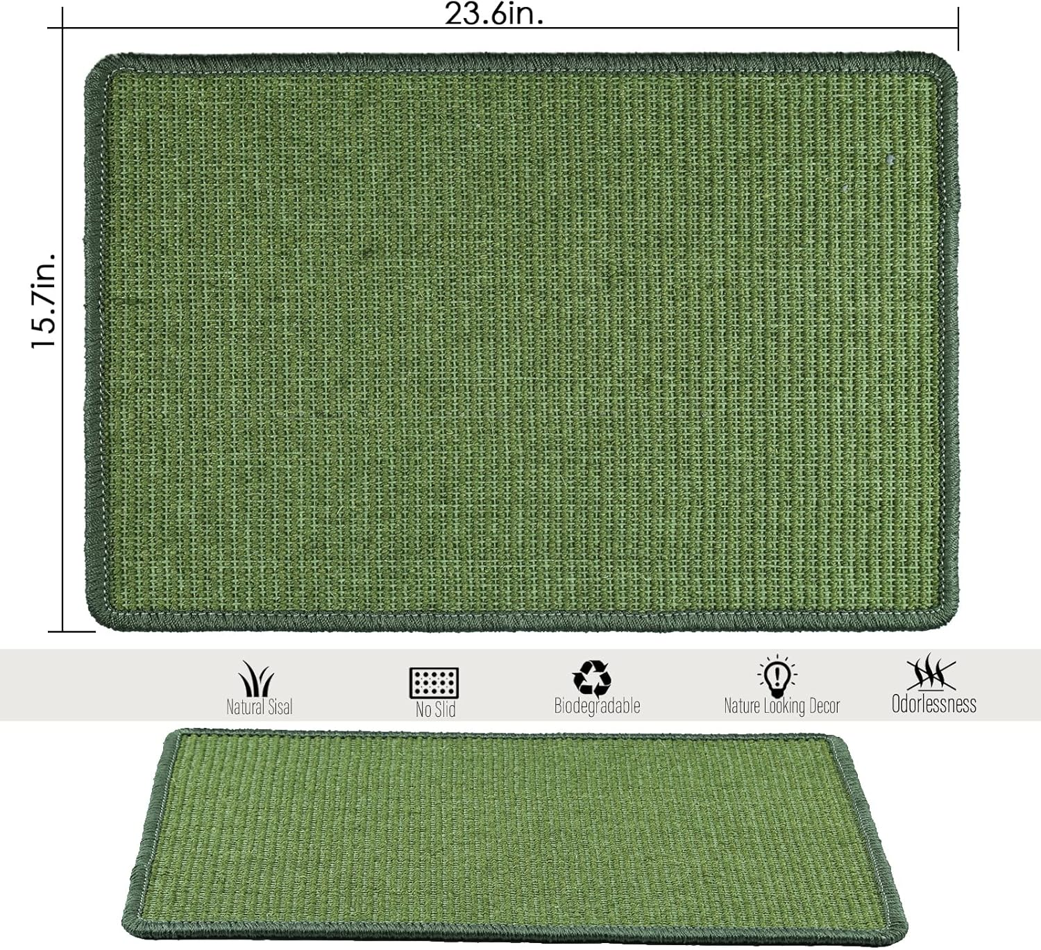 Pethave Cat Scratcher Mat, 23.6X15.7Inch Natural Sisal Cat Scratchers for Indoor Cats with Velcro,Stick on Floor Cat Wall Scratcher,Horizontal Cat Scratch Mat Protect Furniture (Green Color) image number 4