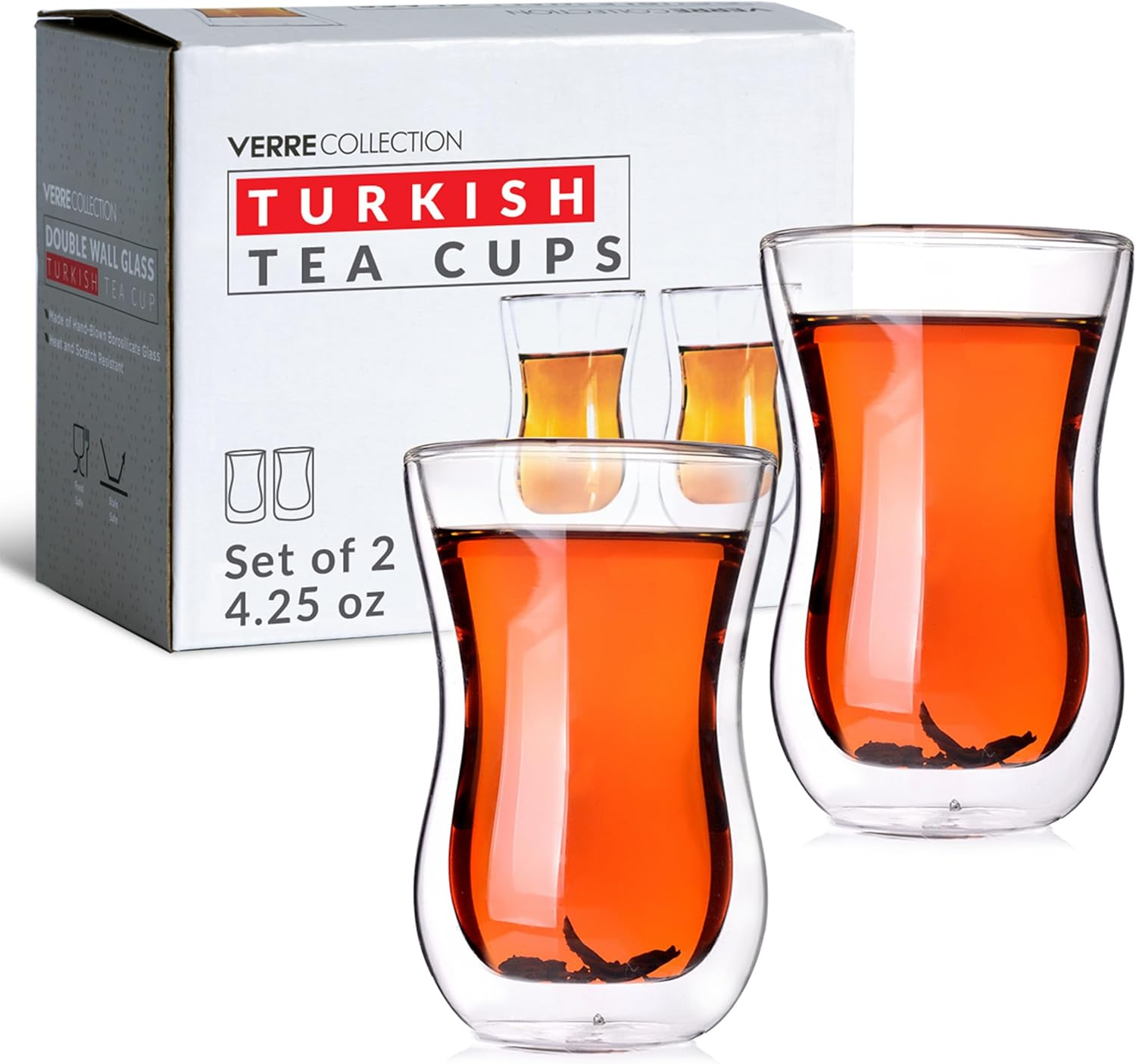 Original Double Wall Turkish Tea Glass Cups 4.25 Oz Set of 2- - Insulated Thermo Glass - Verre Collection image number 2