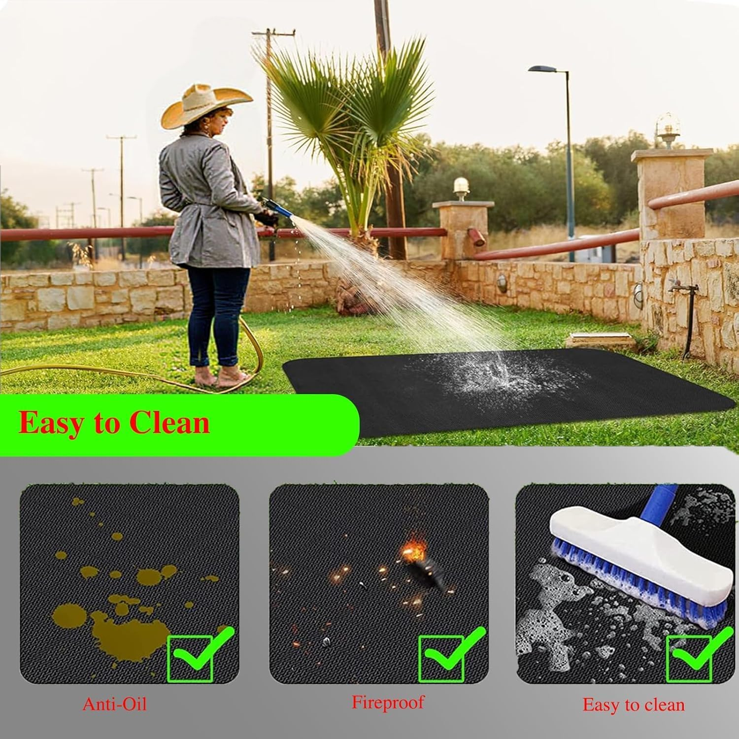 Large Fireproof under Grill Mat, Double-Sided Fire Pit Mat for Outdoor Grill,Oil-Proof Waterproof BBQ Protector for Decks and Patios, Indoor Fireplace Mat Prevents Ember Damage Wood Floor(76 * 122Cm)