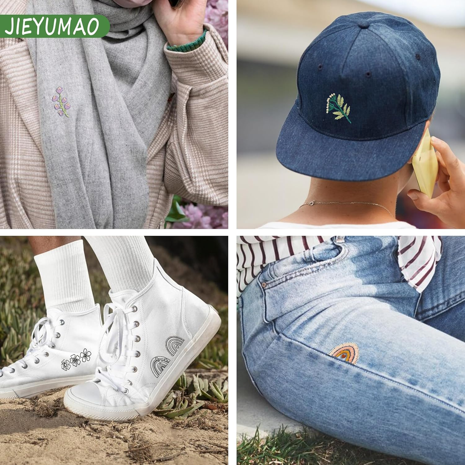 4 Sheets Water Soluble Embroidery Patterns, Stick and Stitch Embroidery Paper with Sewing Accessories, Various Patterns Water Soluble Stabilizer for Embroidery for Hand Sewing Beginners image number 3