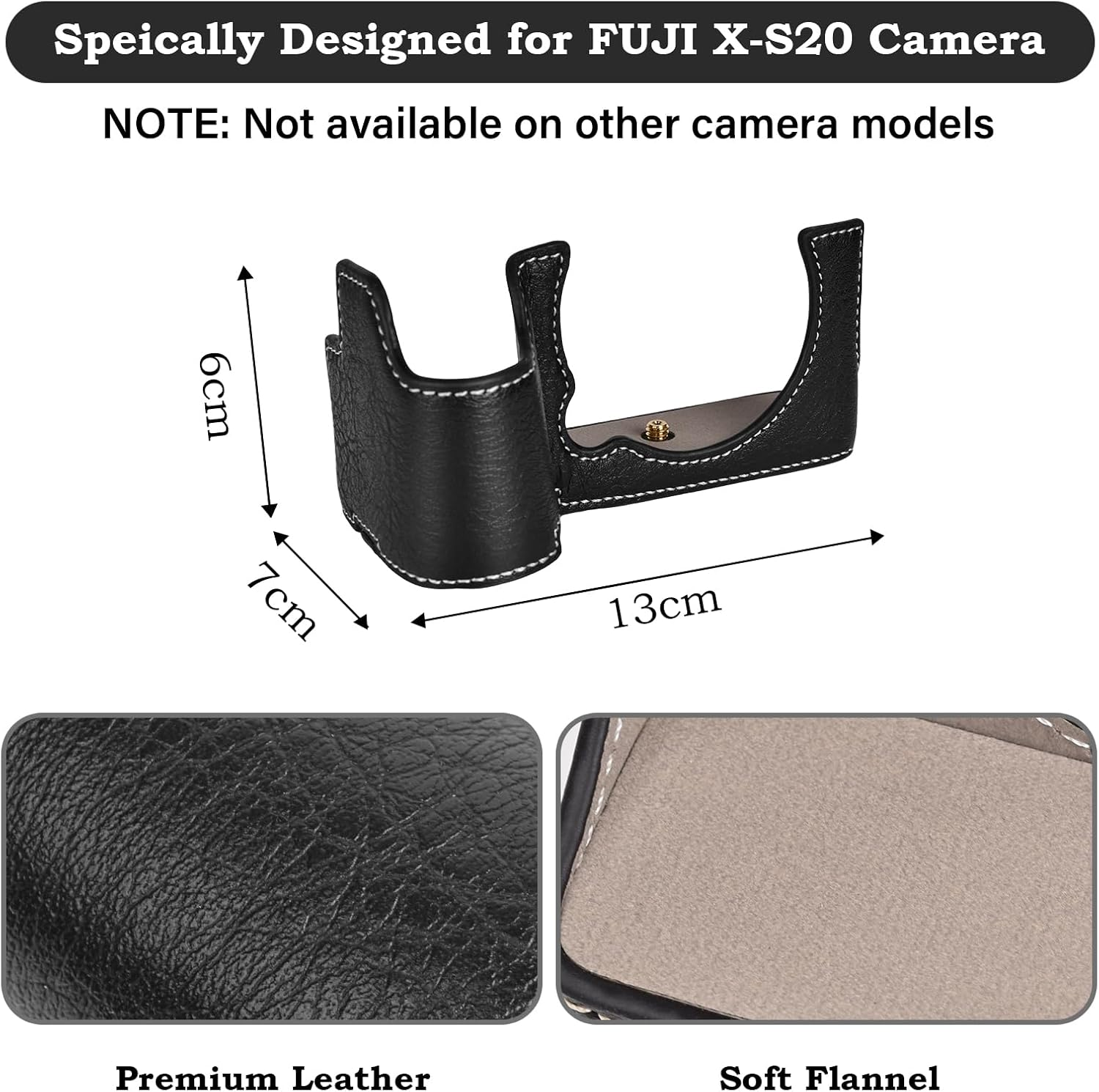 VOVMOEYA XS20 Case,Half Camera Case for Fuji XS20,PU Leather Camera Half Case Compatible with Fujifilm X-S20 Digital Camera - Black - Black image number 3