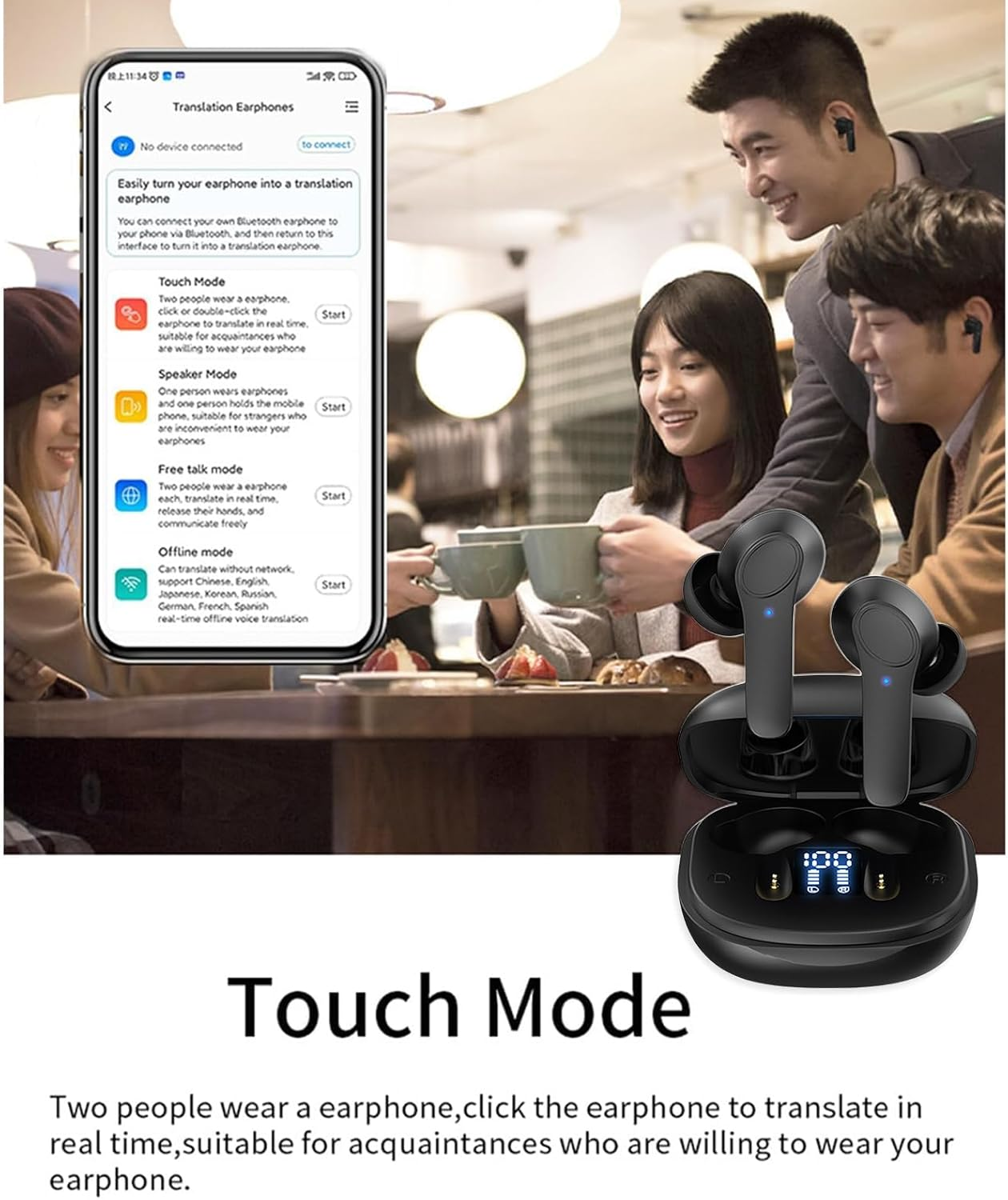 Translating Earbuds - Wireless Translation Earphones with 144 Languages 70 Dialects,Real Time Multicultural Interpreting Earbuds for Travel Conference Meeting Education School Tourism image number 3