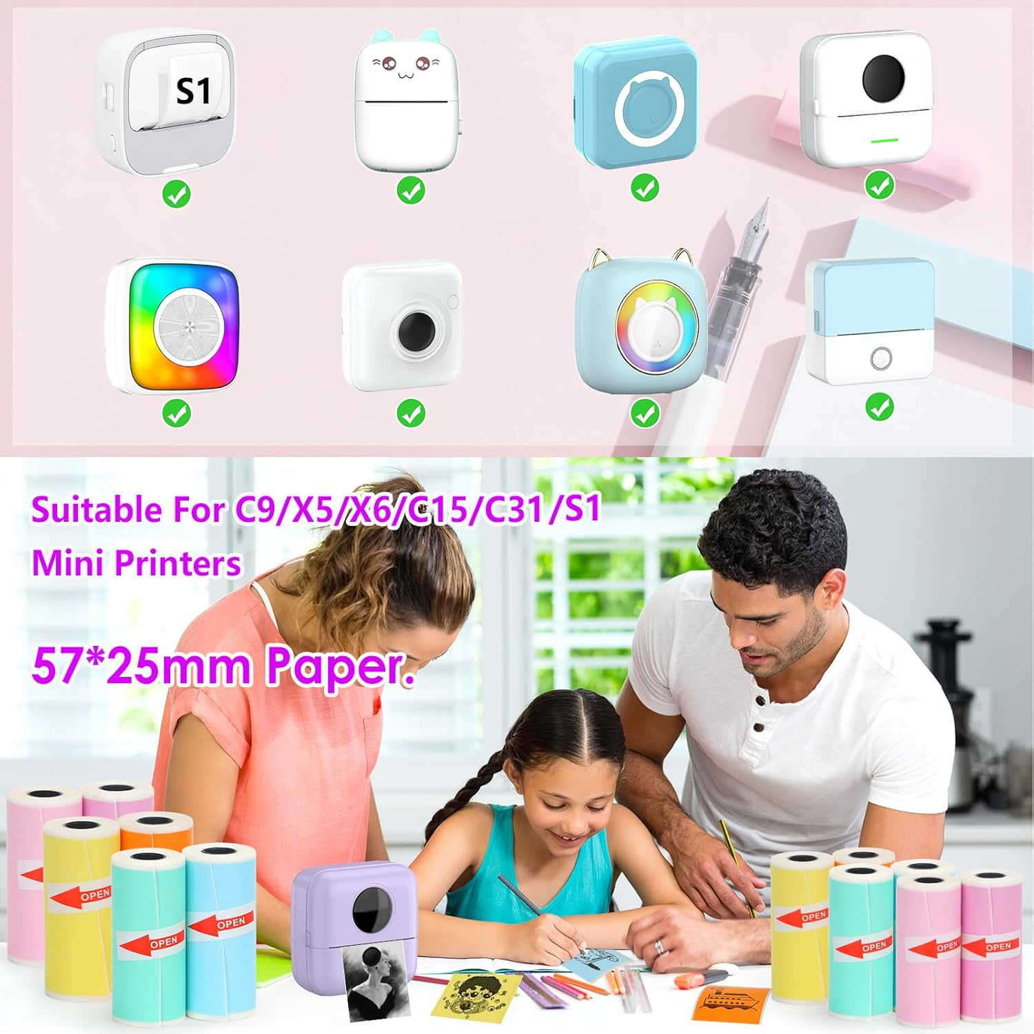 12 Rolls Thermal Sticker Paper for Mini Printer,Self-Adhesive Paper 57 * 25Mm,Colored HD Clear Printing Paper for Pocket Inkless Portable Bluetooth Printer to Print Photo,Note,Study,Diy image number 6