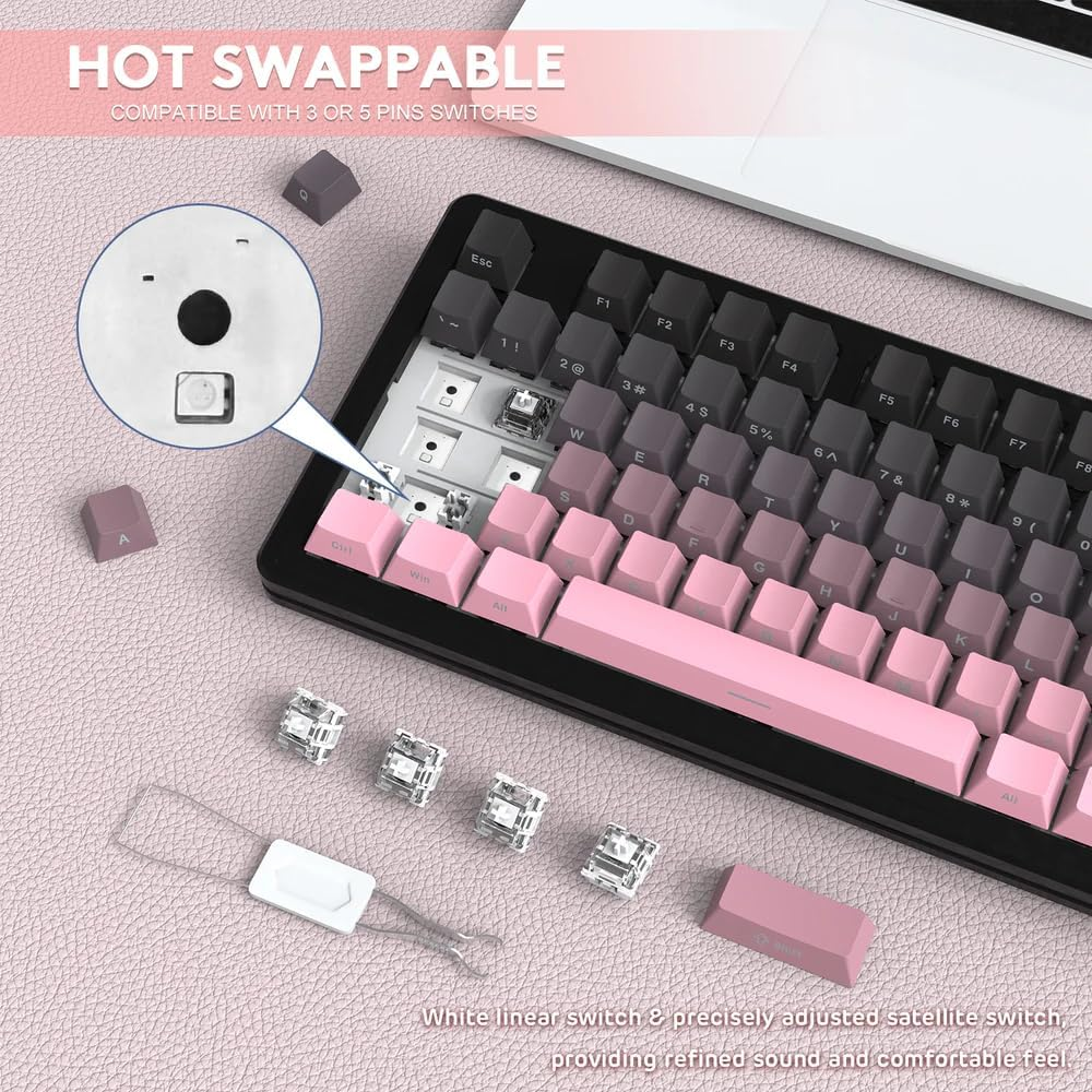 ATTACK SHARK M87 PRO Wireless Mechanical Gaming Keyboard,Hot Swappable Gasket RGB Custom Keyboard,Linear Switch&Side Printed PBT Keycaps,Bt5.0/2.4Ghz/Type-C,5000Mah Battery for Win Mac(Blackberry) - Moonlight image number 3