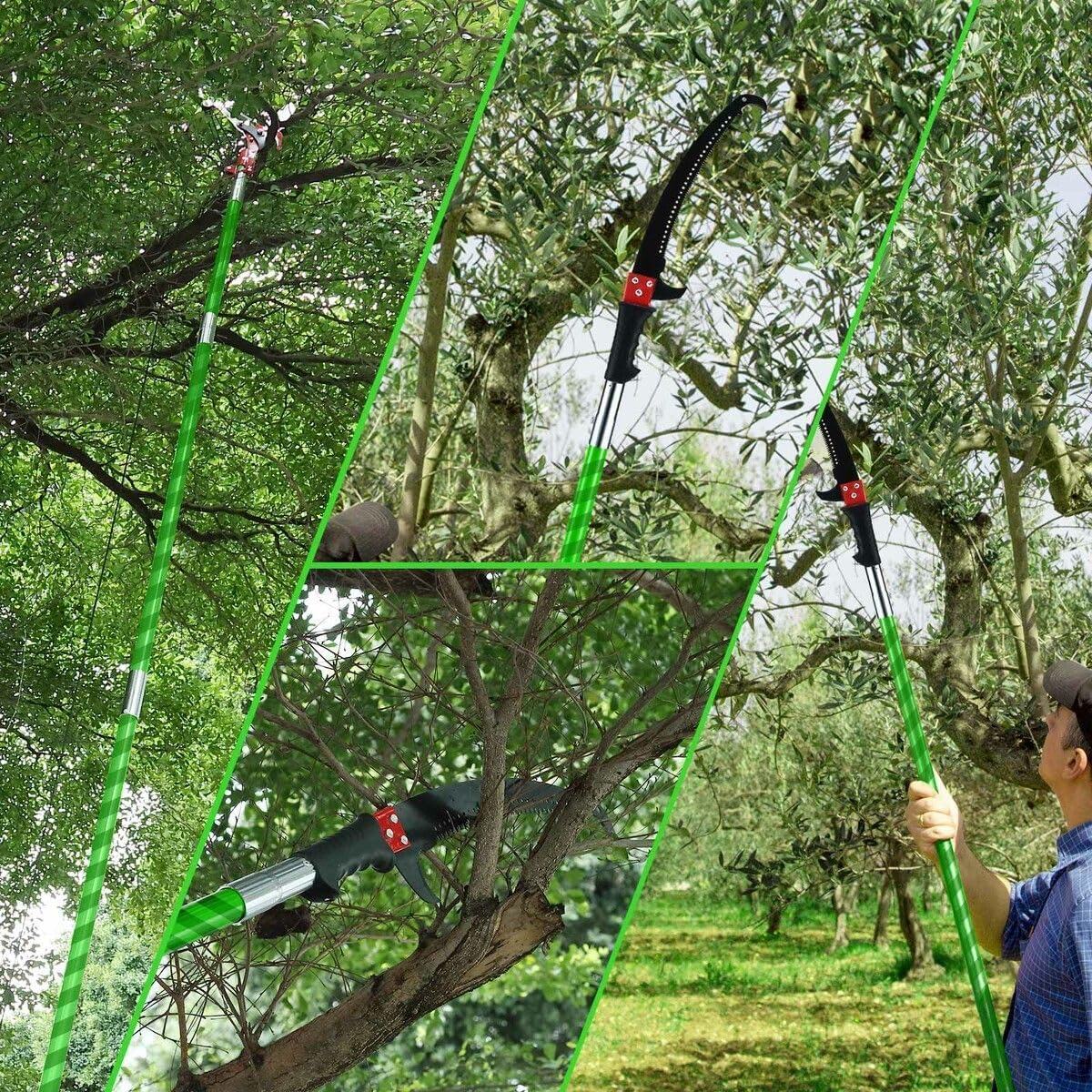 AUSWAY Manual Pole Saw Tree Pruner Extendable Pruning High Branch Trimmer Cutter 8M Trimming Long Handsaw Sharp Steel Blades Shearing Fibreglass Rods Tools image number 6