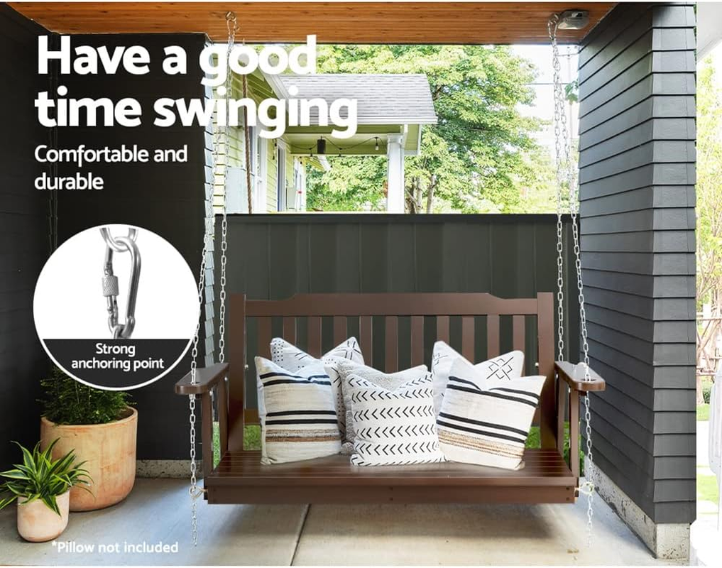 Gardeon Outdoor Porch Swing Chair Wooden 2 Seater Brown Garden Bench Hanging Seat, Patio Baconly Furniture Chairs, with Metal Chains Water Resistant 300Kg Capacity image number 3