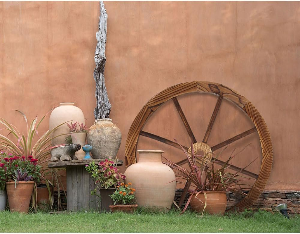 Gardeon Garden Ornaments, Set of 2 Fir Wood Gardening Decorations Vintage Decor Wooden Wagon Wheel Home Indoor Outdoor Yard Setting Decoration, Durable Rustic Charm image number 3