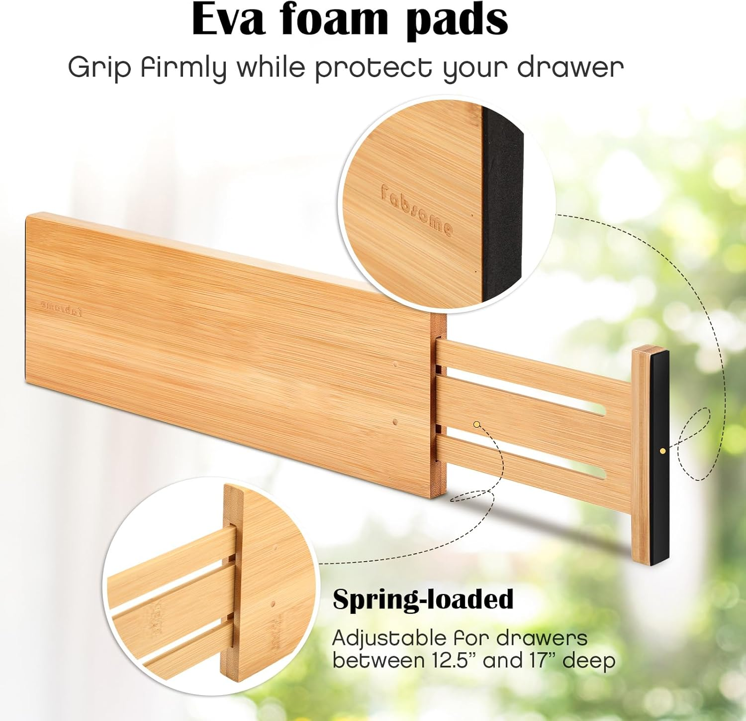 Fabsome Dresser Drawer Organizers 6 Pack, 4.65'' High Adjustable from 12.5-17&lsquo;&rsquo; Bamboo Drawer Dividers for Clothing Baby Clothes, Wooden Separators for Dresser Nursery Organization with Soft Foam Ends image number 3