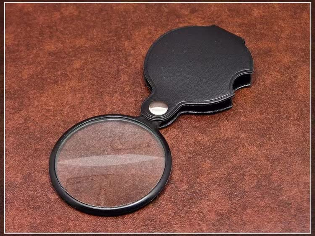 [2Pack] 10X Pocket Mini Magnifier Glass,Folding Magnifying Lenses with Rotating Protective Leather Sheath for Seniors Reading, Inspection,Exploration