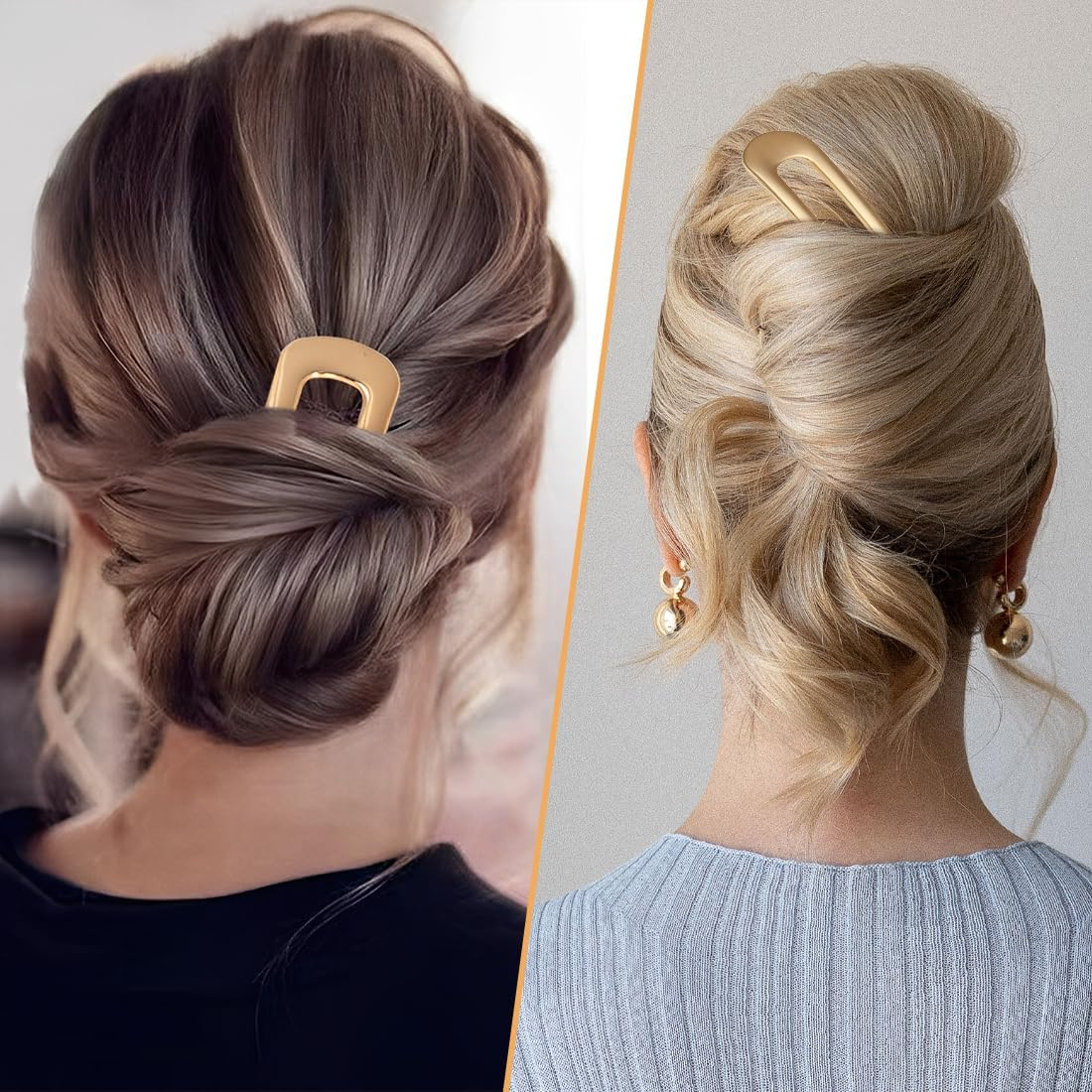 DLPRK Pack of 2 French Metal Hair Pins for Thick Hair, U Shaped Hair Pins Hair Sticks Hair Forks for All Hair Types of Women and Girls Styling Hair Accessories image number 2