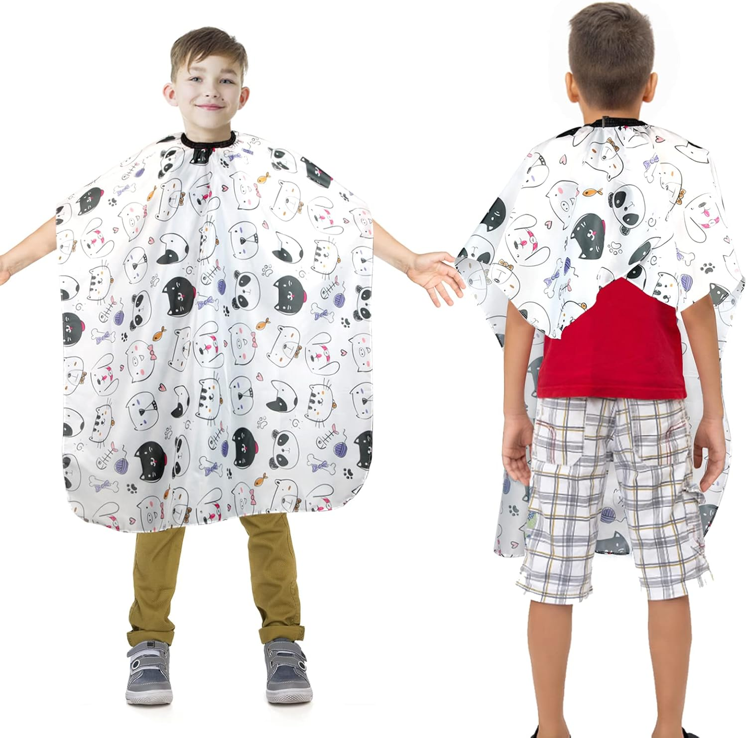 Kids Barber Cape with Neck Duster Brush, Professional Salon Hair Cutting Cape with Adjustable Snap Closure - Cartoon Mermaids image number 7