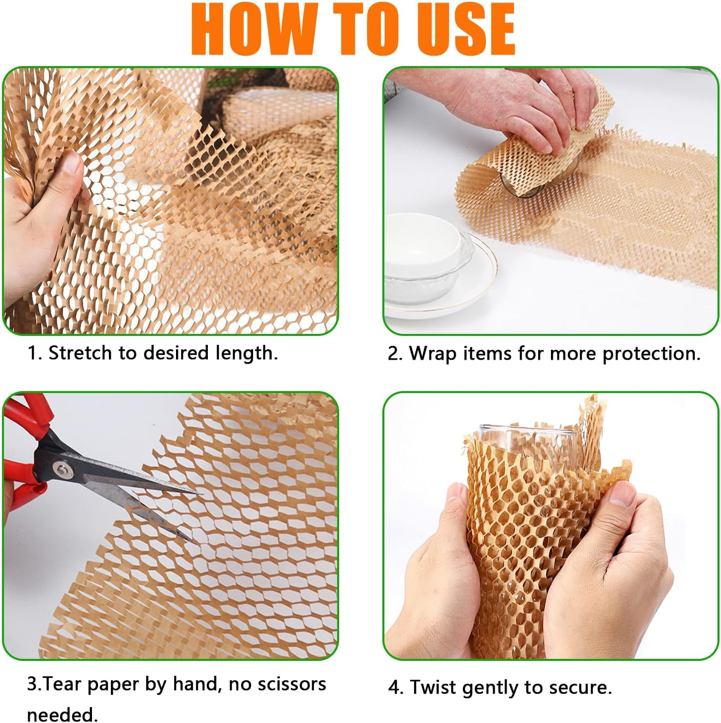 Honeycomb Packing Paper, 20"X394"/ 50X10M, Recyclable and Biodegradable Bubble Cushioning Wrap Roll for Moving Shipping Packaging, Brown Kraft Wrapping Paper Packing Material for Fragile Items image number 4