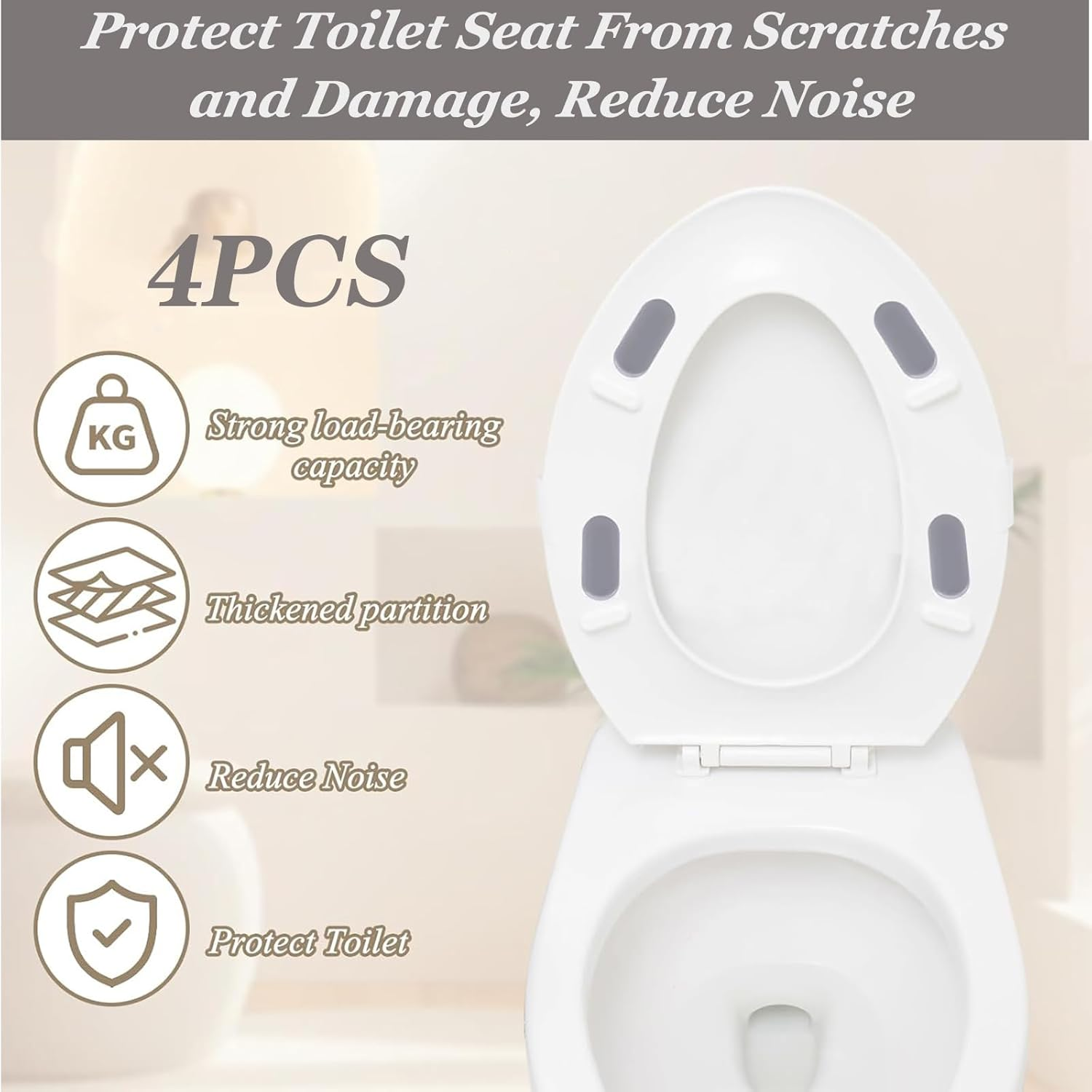 4 Pack Universal Toilet Seat Bumpers, Compatible with All Toilet Models, Equipped with Durable Adhesive image number 1