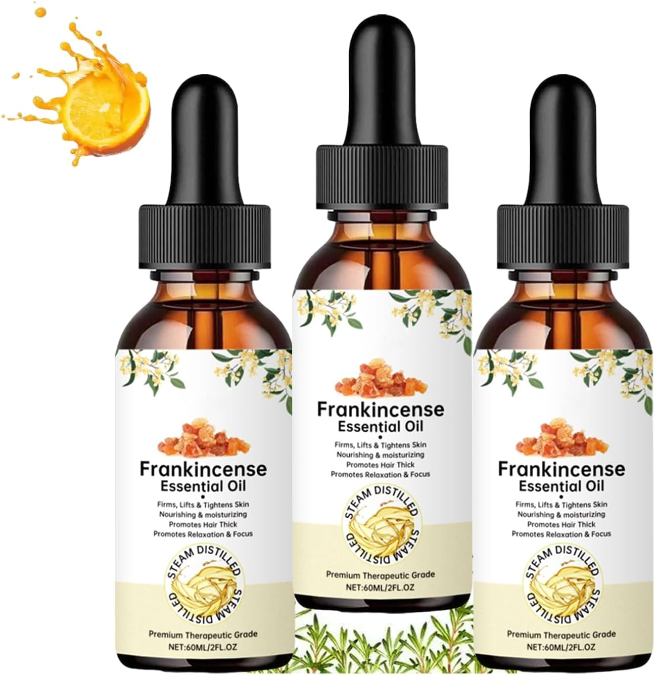 Frankincense Oil, Frankincense Essential Oil for Face & Skin, 100% Pure & Natural, Nourishing, Reduce Wrinkles & Fine Lines, Scalp and Body Massage, Hair Care & Aromatherapy, for Diffusers (3Pcs)