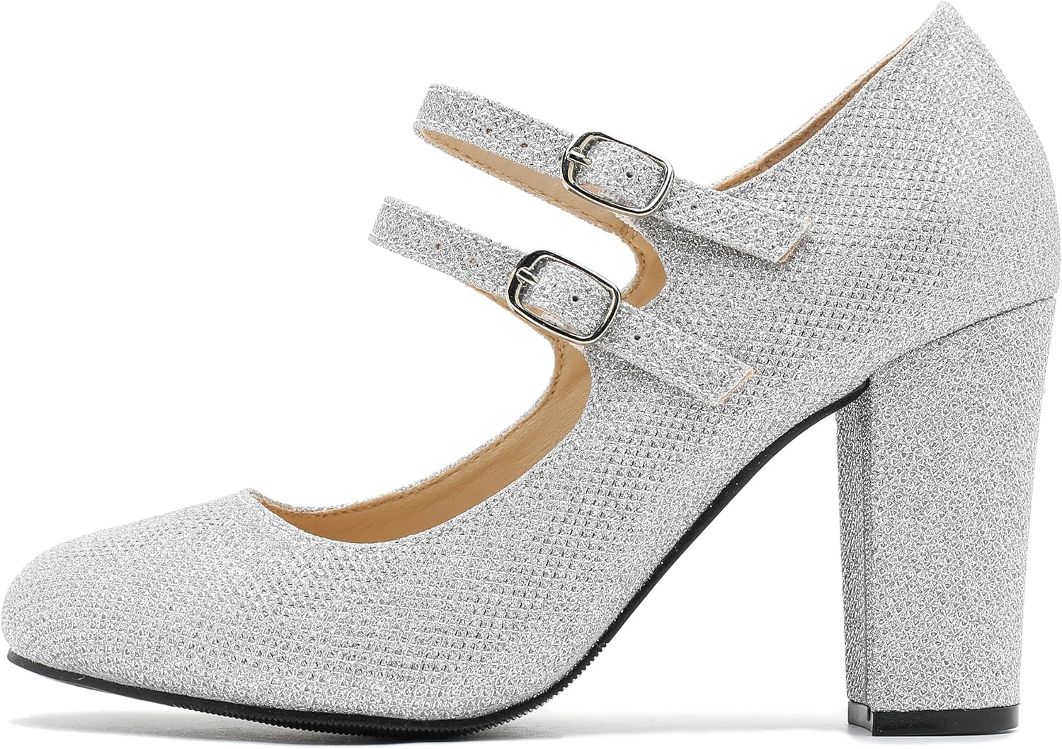 Women'S Mary Jane Dress Shoes Double Strap Closed round Toe Block High Heel Pumps image number 6