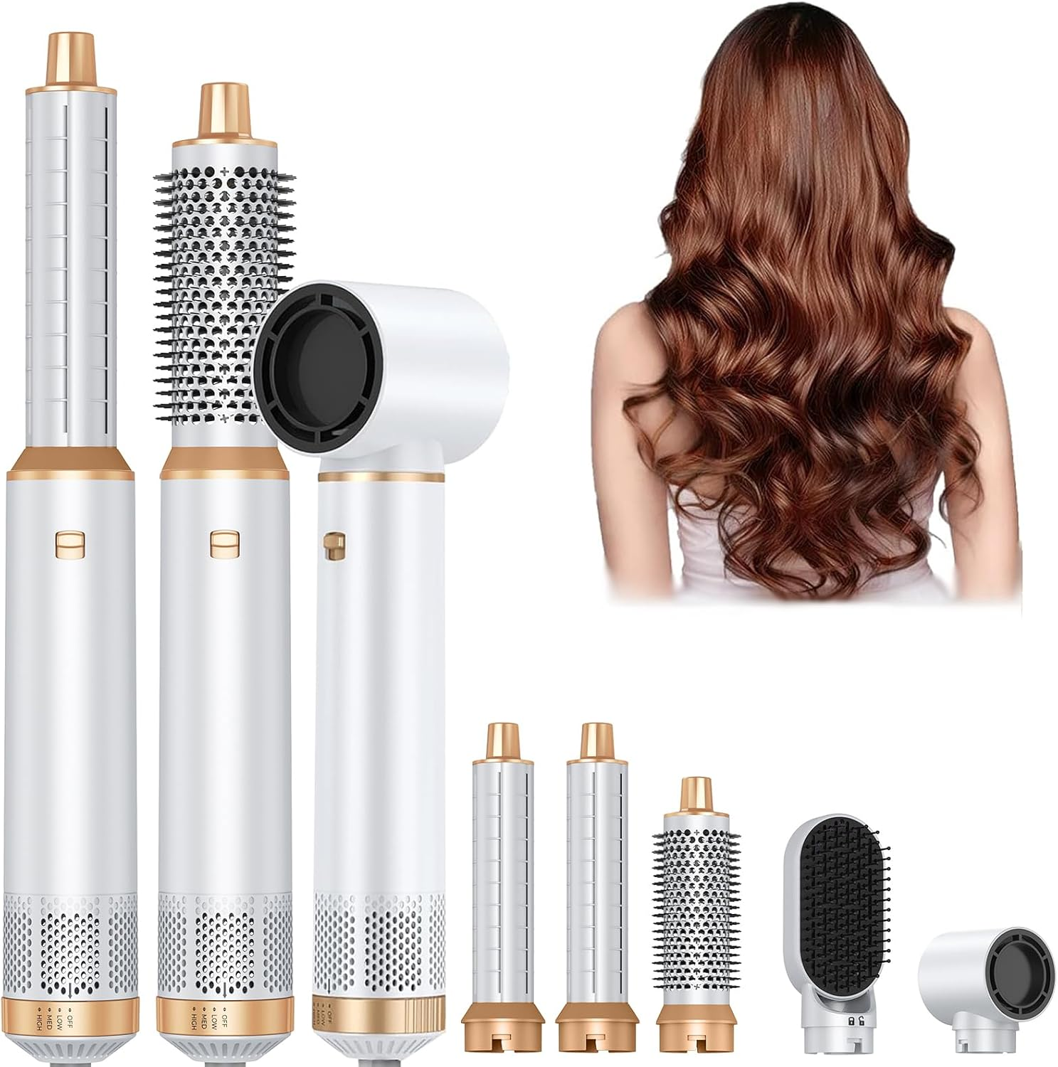 5 in 1 Blow Dryer Brush Set, Upgrade Hair Dryer Brush Air Curler Set, Detachable Hot Air Brush Curling Brush Iron, Negative Ion Air Curling Wrap Styler, Hair Styling Tools for Drying Curling Straightening (White Gold) image number 4