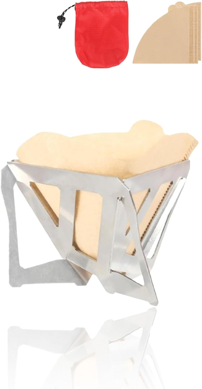 Compact Foldable Coffee Dripper & Stainless Steel V60 Filter Holder - Includes Storage Bag & 40 Filter Papers - for Camping, Travel, Office Use image number 6