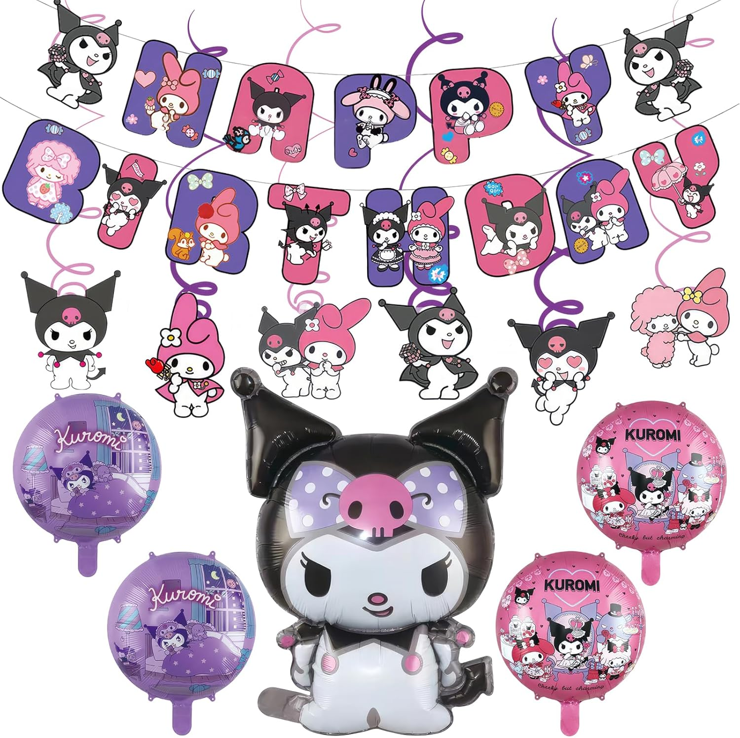 Cartoon Birthday Party Supplies, Cute Birthday Balloons Decoration for Girls, Happy Birthday Banner Larger Aluminium Film Balloons Themed Birthday Party Favor for Kids