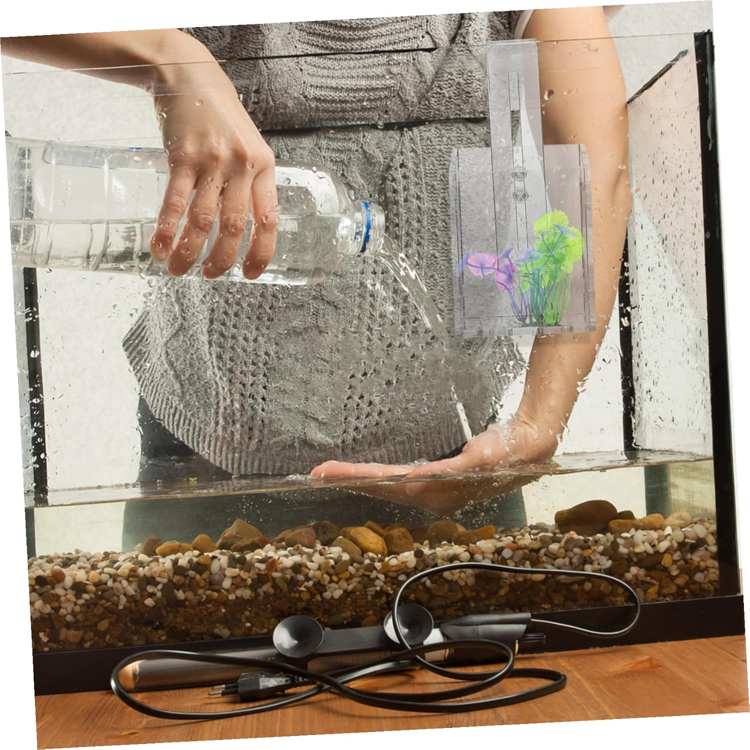 WEKAMOS Water Plant Holder Acrylic Small Aquatic Plant Cup Hanging Planter Pot Suitable for Fish Tank Aquariums with Suction Cup for Aquatic Pets image number 3